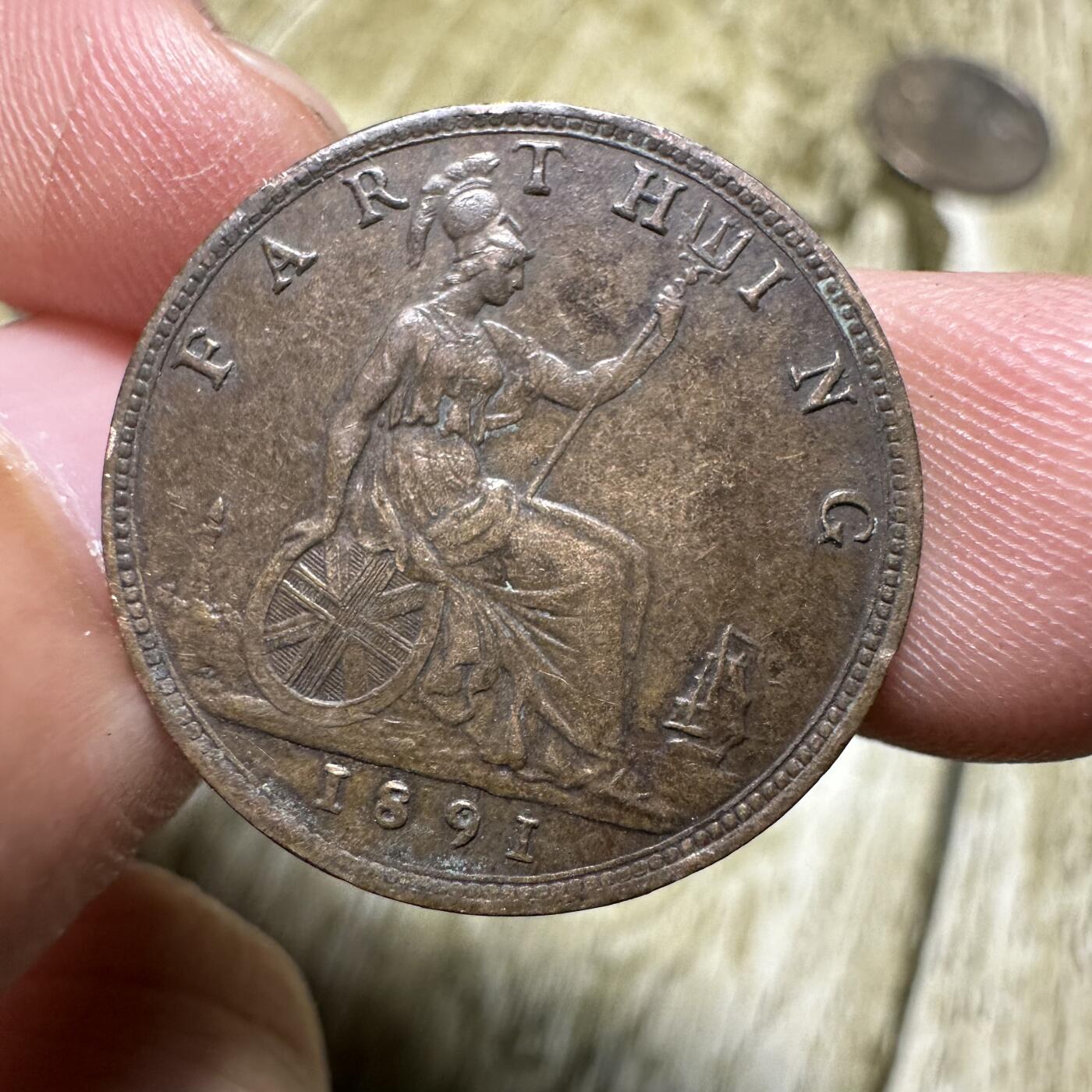章，世界钱币 英国维多利亚1法新铜币，1891年，少见