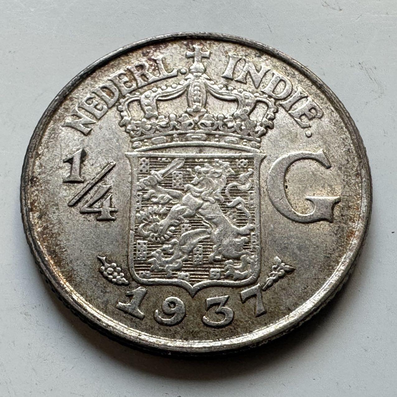 🌹外币初藏🌹🐯2025年第70场  每周二四六晚8️⃣点 接代拍 荷属东印度1937年1/4盾银币 