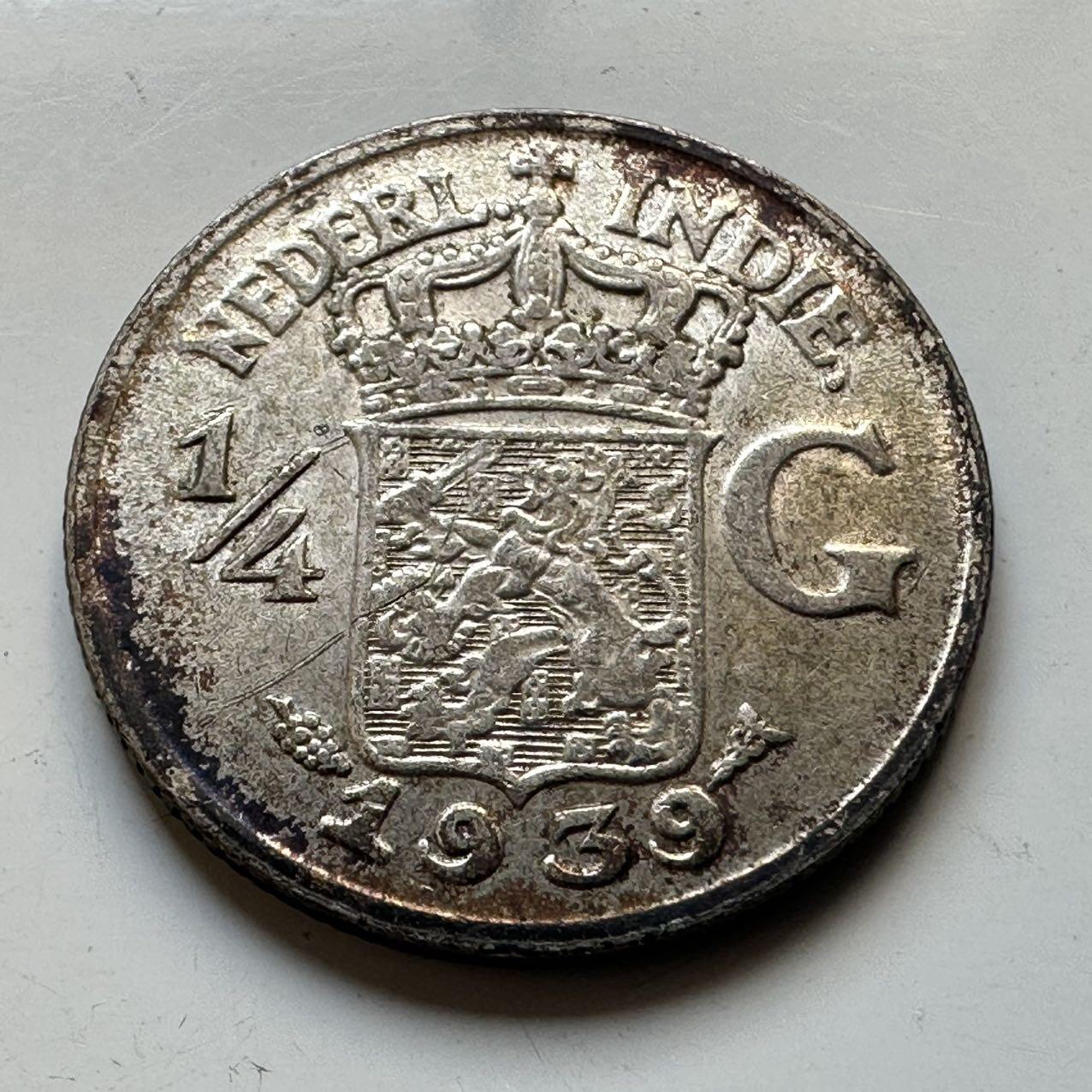 🌹外币初藏🌹🐯2025年第70场  每周二四六晚8️⃣点 接代拍 荷属东印度1939年1/4盾银币 