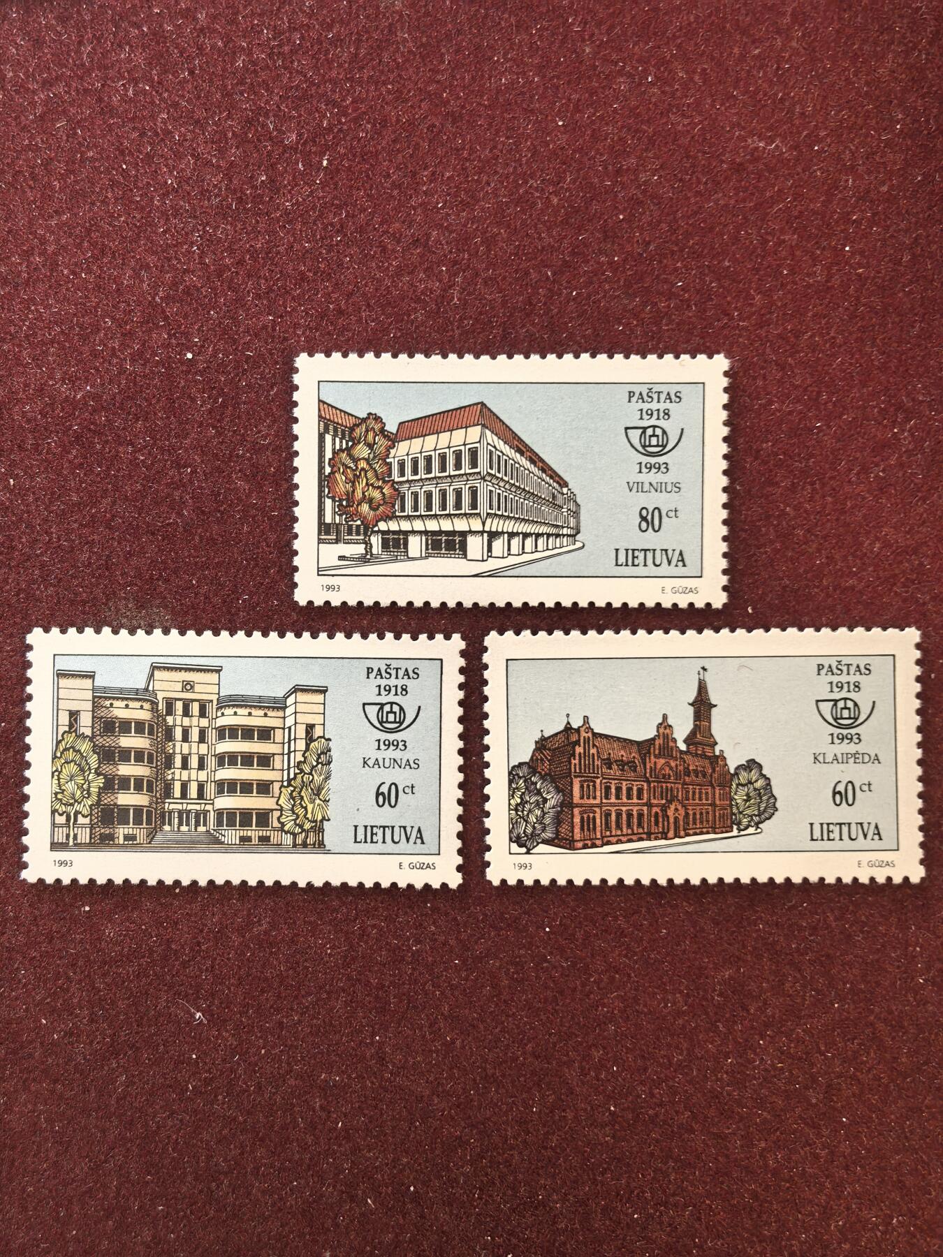 联合阁邮币社™ ——“精品多国邮票”👍🏻👏🏻👍🏻👏🏻 立陶宛1993 建筑 3全 原胶无贴