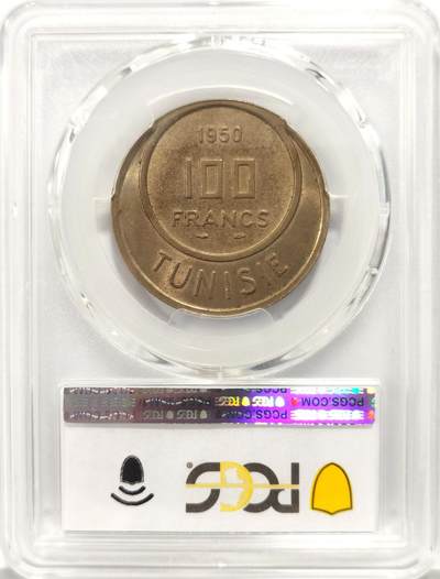 博洋堂世界钱币拍卖第129期（全场包邮） PCGS MS64 突尼斯1950年100法郎