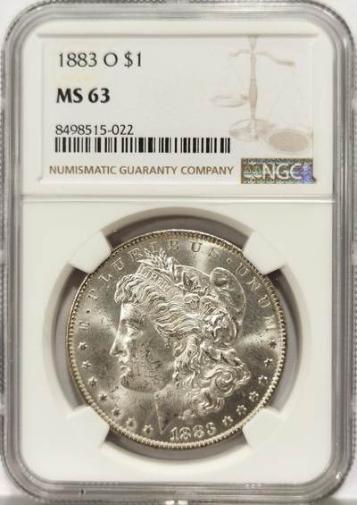 博洋堂世界钱币拍卖第129期（全场包邮） NGC MS63 美国1883年O版根银币，爆光BU品质，藏家必备品质