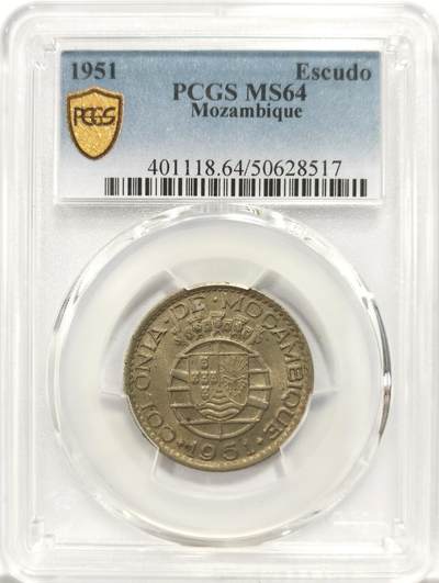 博洋堂世界钱币拍卖第129期（全场包邮） PCGS MS64 葡属莫桑比克1951年1埃斯库多