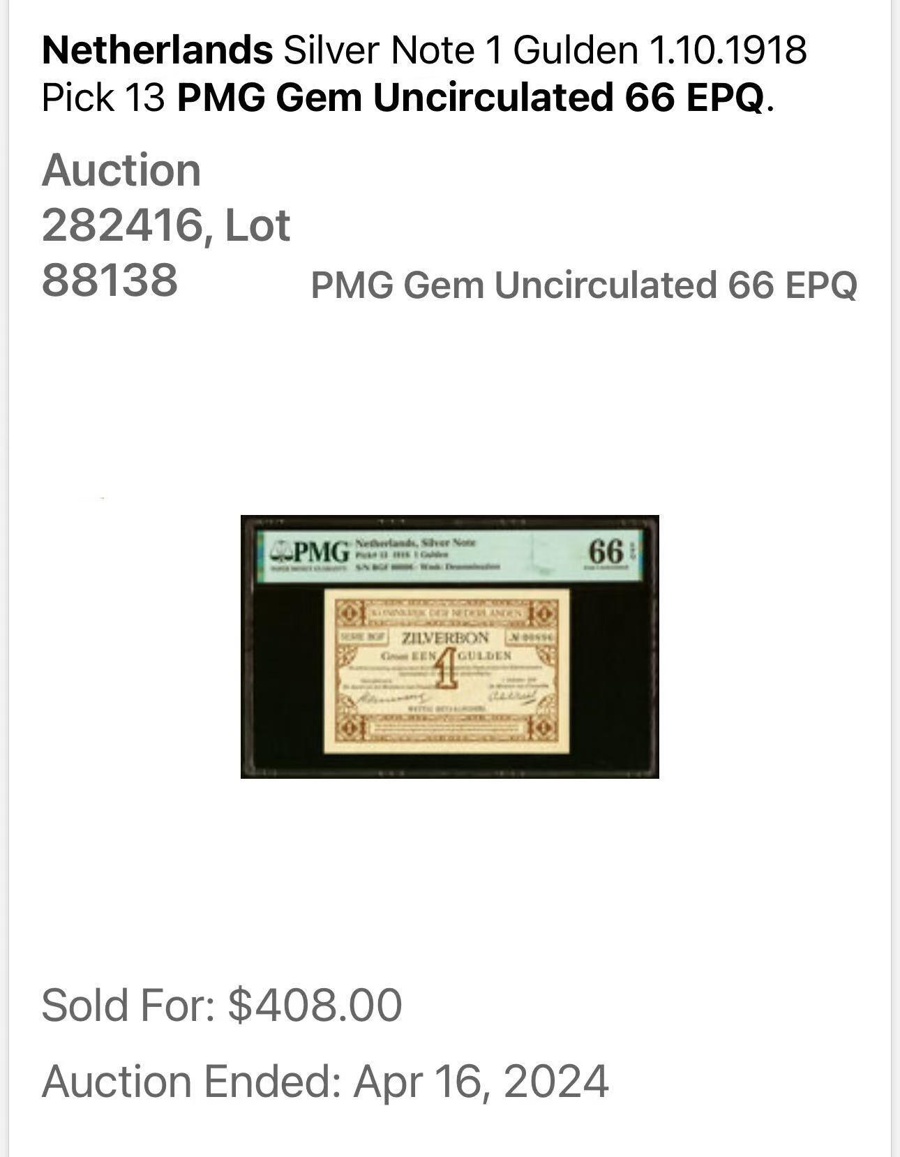 【Blue Auction】世界纸币精拍第686期【精】——18级TOP拍卖/信誉/品质/专业/高效💫 【倒置小号】荷兰 1918年1盾 PMG66EPQ 