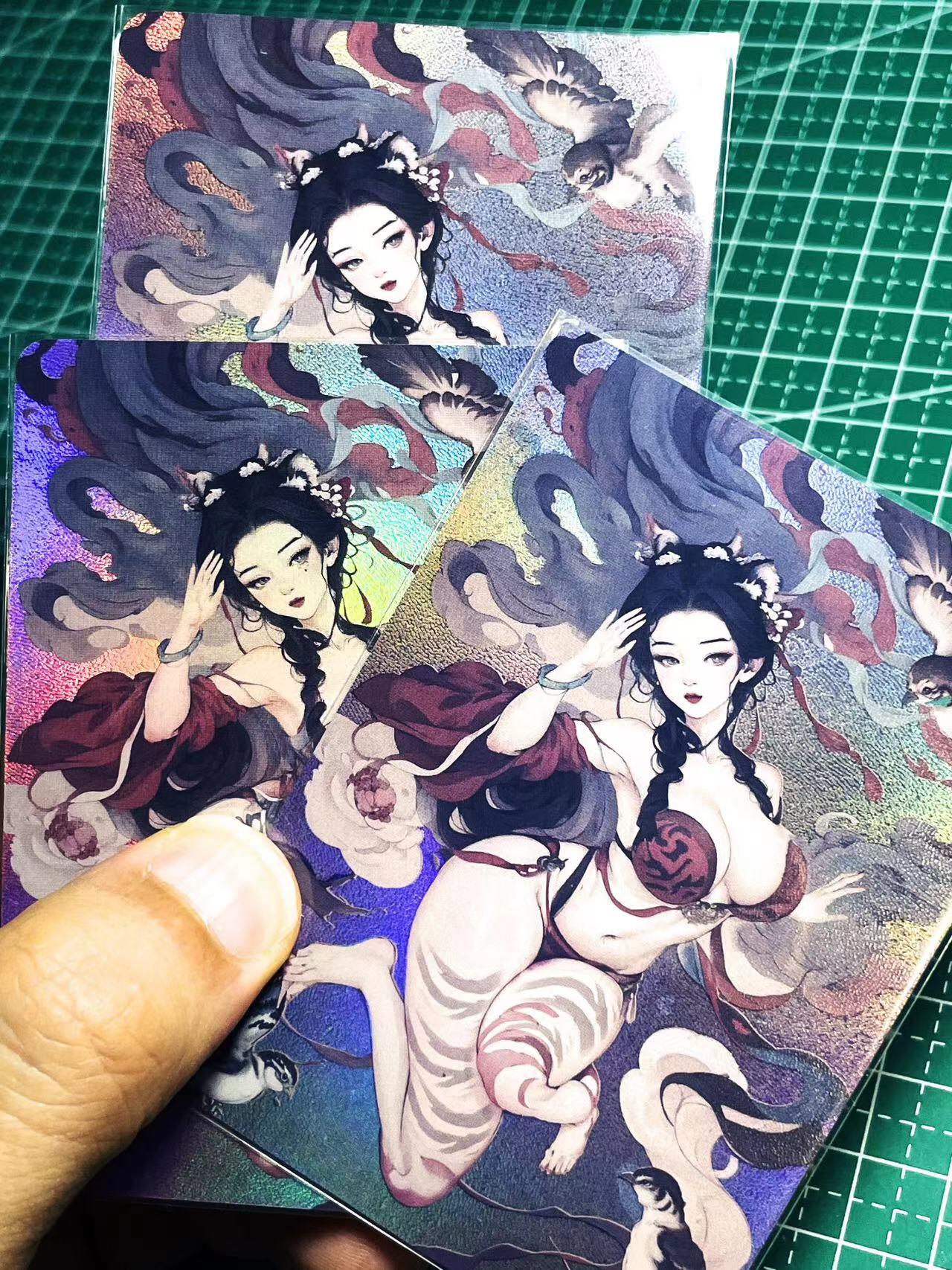 显眼宝21期 颜值精选 狐狸卡卡卡牌  原创山海妖姬系列  国画风格  001鹿蜀3渐变 第三张艺术卡  折彩工艺 大卡尺寸63*88