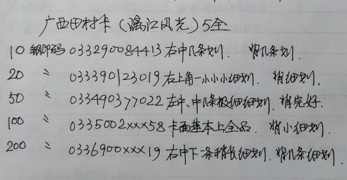 公藏第50期裸卡拍卖 广西田村卡（漓江风光）5全品相钢印码见描述。