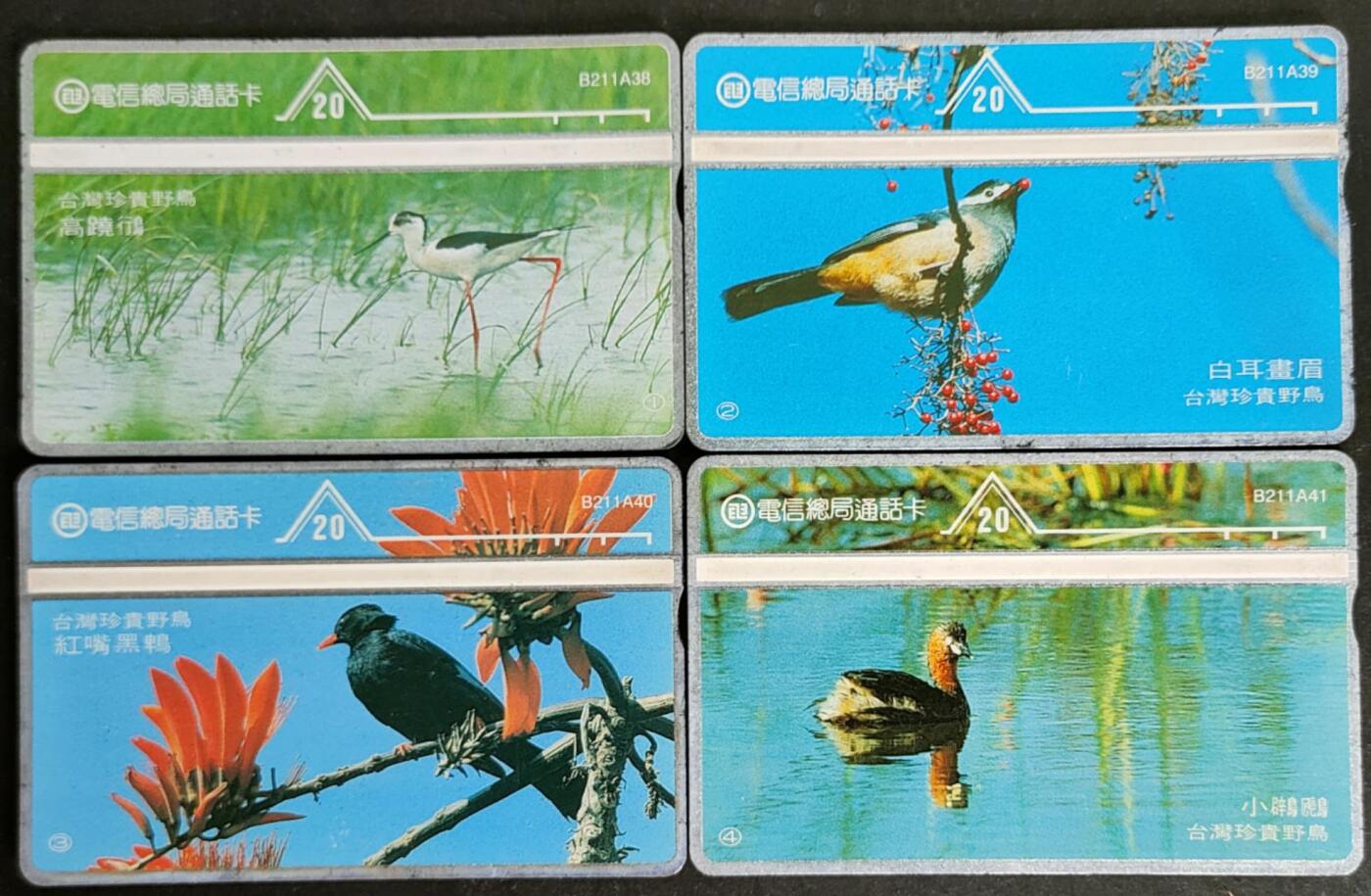 公藏第50期裸卡拍卖 台湾光学新卡（台湾珍贵野鸟）4全个别银边小小氧化。