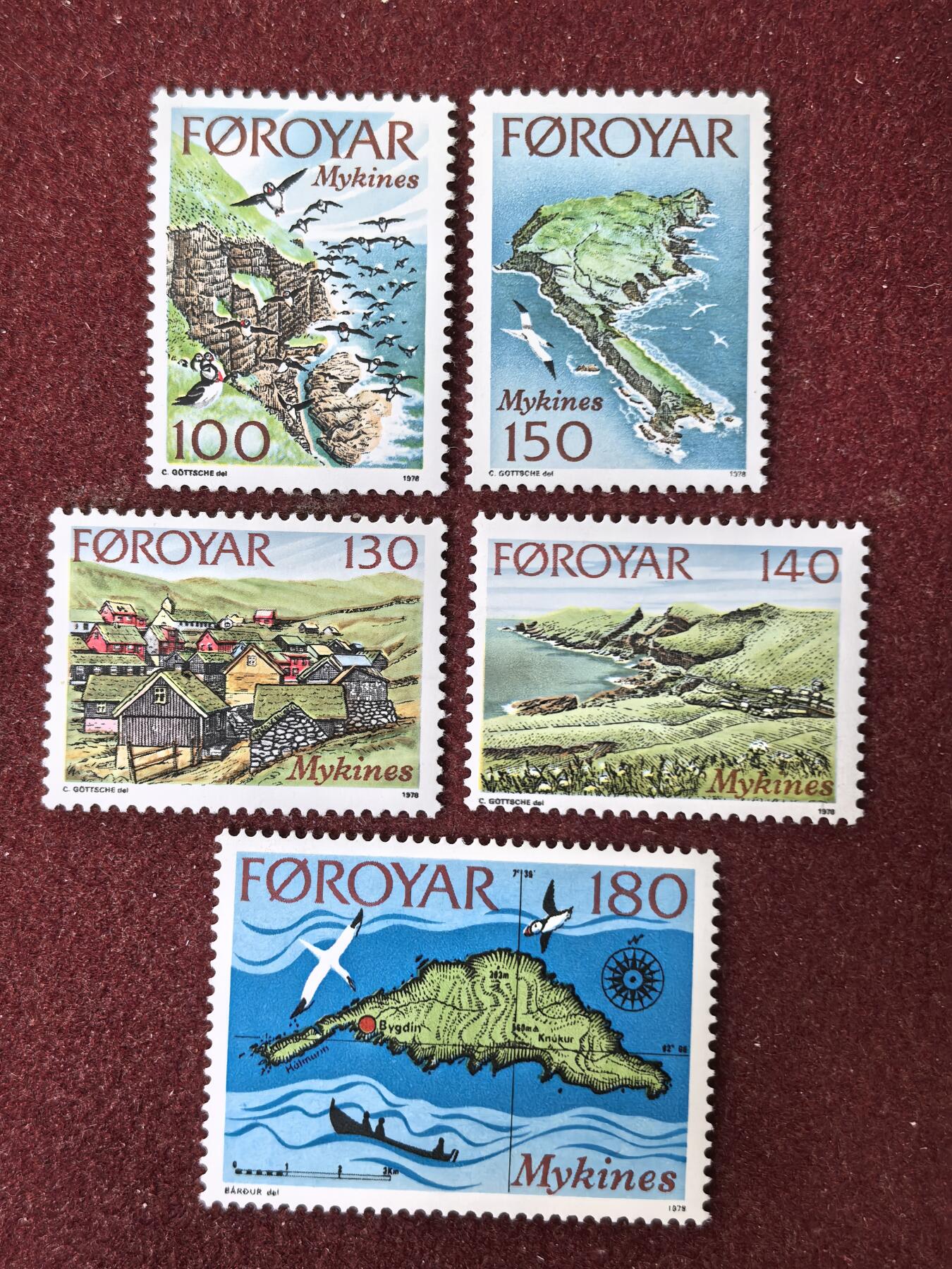 联合阁邮币社™ ——“精品多国邮票”👍🏻👏🏻👍🏻👏🏻 法罗群岛1978年 米基内斯岛 5全新