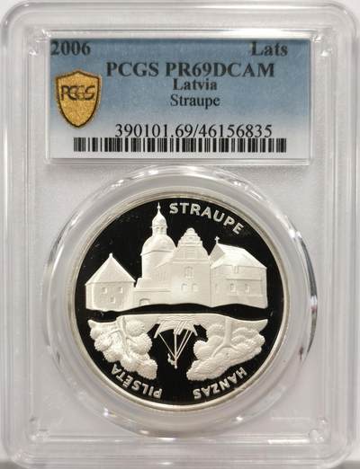 博洋堂世界钱币拍卖第129期（全场包邮） PCGS PR69DCAM 拉脱维亚2006年斯特鲁普1Lats纪念银币，冠军分