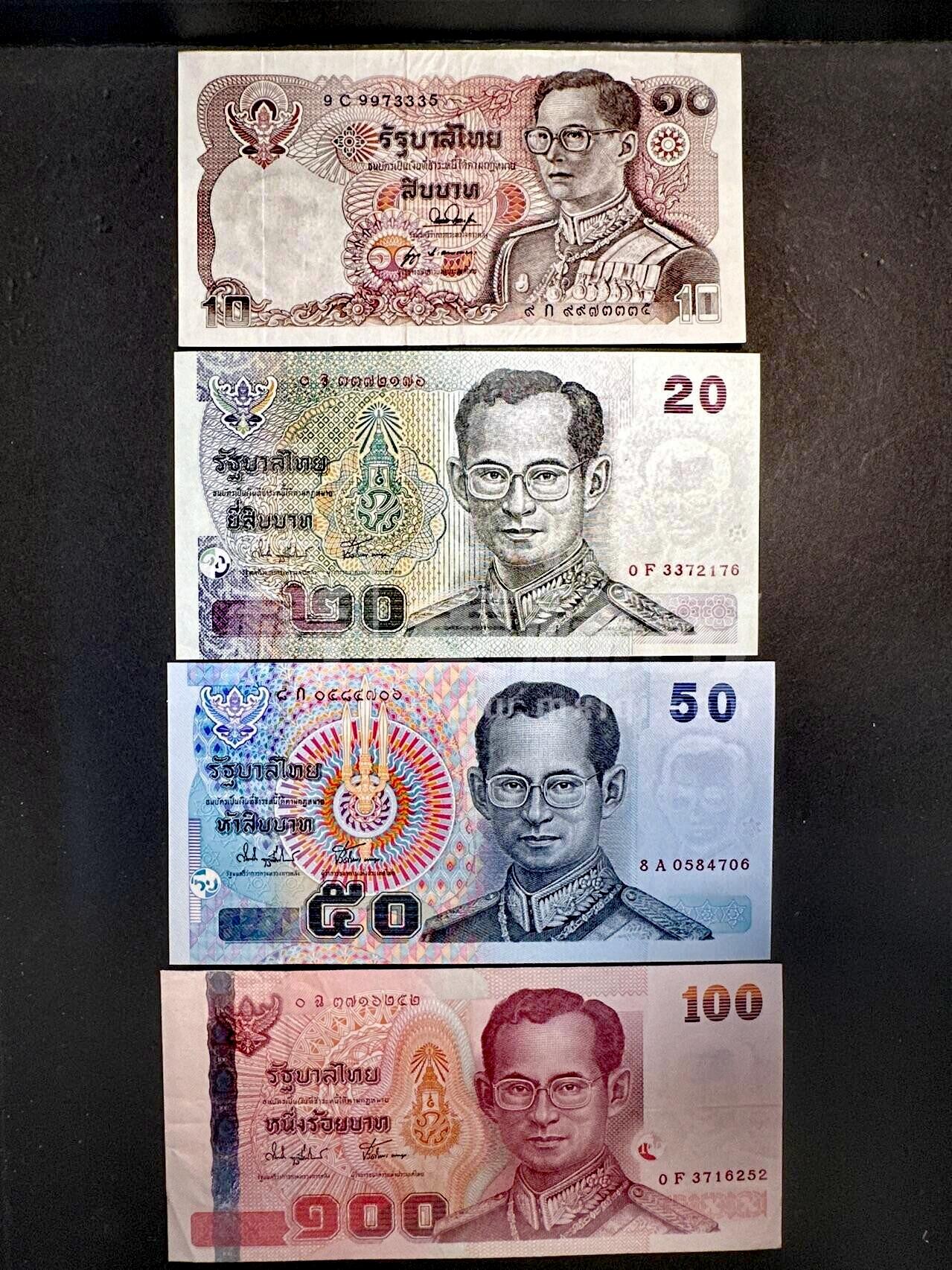 泰国1980年10铢、2003年20铢、2004年50、100铢靓品纸币4枚一组