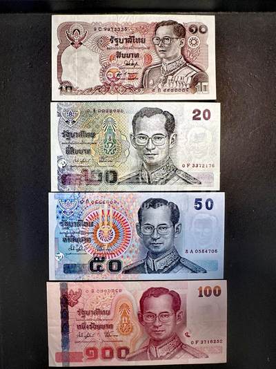泰国1980年10铢、2003年20铢、2004年50、100铢靓品纸币4枚一组 - 泰国1980年10铢、2003年20铢、2004年50、100铢靓品纸币4枚一组