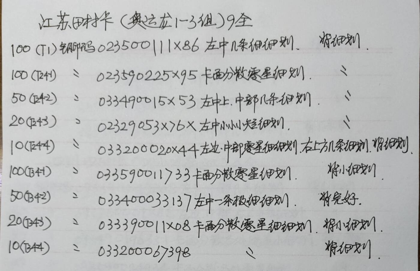 公藏第50期裸卡拍卖 江苏田村卡（奥运龙1-3组）9全品相钢印码见描述。