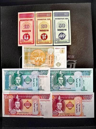 蒙古国1993年10/20/50蒙戈、1/10/20图格里克、2002年10/20图格里克靓品纸币8枚一组 - 蒙古国1993年10/20/50蒙戈、1/10/20图格里克、2002年10/20图格里克靓品纸币8枚一组