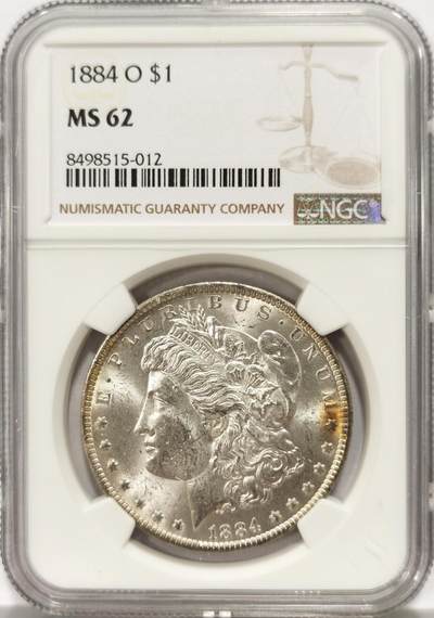 博洋堂世界钱币拍卖第129期（全场包邮） NGC MS62 美国1884年O版摩根银币，币面干净利落，非常漂亮