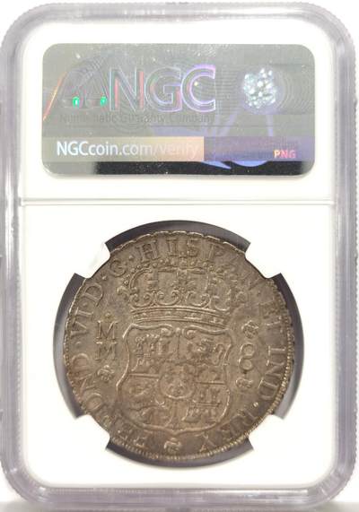 博洋堂世界钱币拍卖第129期（全场包邮） NGC AU55 西属墨西哥1758年费迪南六世地球双柱8R，淡彩细节压印优良