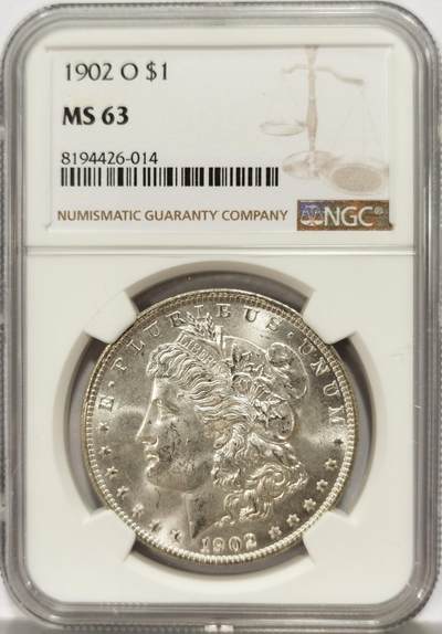 博洋堂世界钱币拍卖第129期（全场包邮） NGC MS63 美国1902年O版摩根银币，币面干净利落，非常漂亮