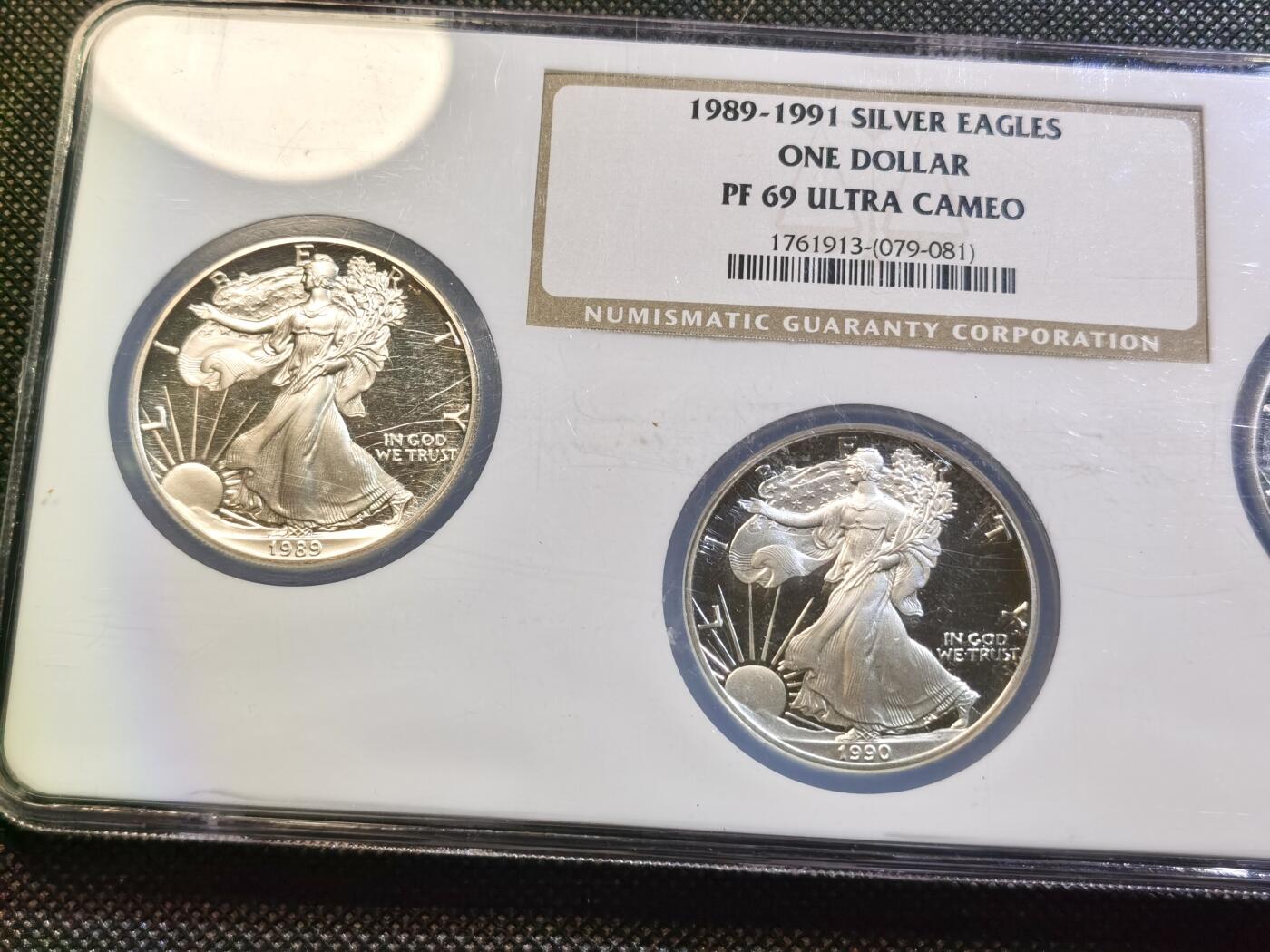  甄臻铺-世界币章拍卖（第23期），送拍享返佣金等优惠多多 NGC-PF69UC 美国1989-1991年行走女神1美元鹰洋精制银币 3枚套盒 美国鹰洋少见早期版本 PROOF版本发行量更为稀少