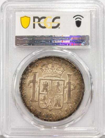 博洋堂世界钱币拍卖第129期（全场包邮） PCGS AU55 西属秘鲁1810年费迪南七世洋葱头双柱8r，很少见的头像版别，原味五彩包浆很舒服