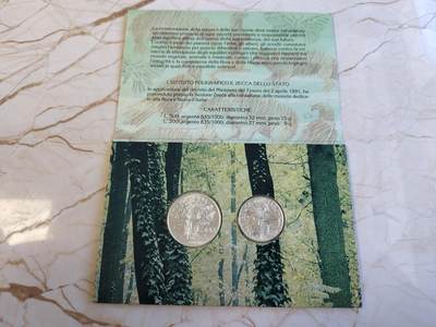 第165期拍卖【长期征集拍品】 - 意大利1991年动植物系列女神磨砂纪念银币2枚全套，835银，发行50000套