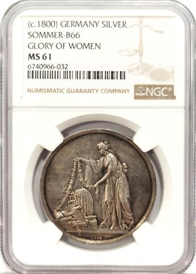 博洋堂世界钱币拍卖第129期（全场包邮） NGC MS61 唯一记录！德国女性荣誉纪念银章，1800年超级早期原铸款！
