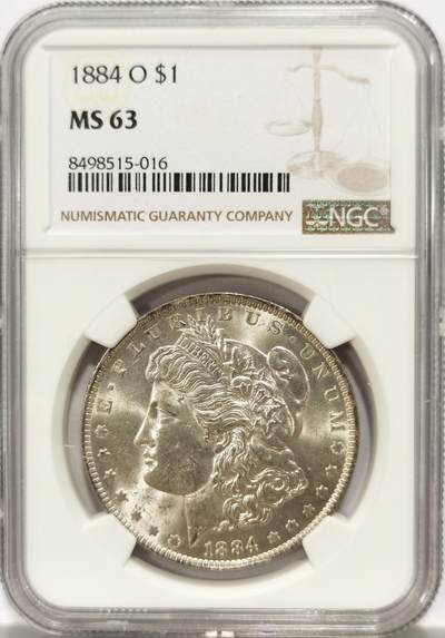 博洋堂世界钱币拍卖第129期（全场包邮） NGC MS63 美国1884年O版摩根银币，币面干净利落，非常漂亮