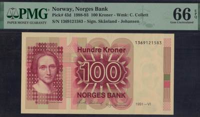 挪威1991年100克朗 P-43d 无47 实物图 UNC - 挪威1991年100克朗 P-43d 无47 实物图 UNC