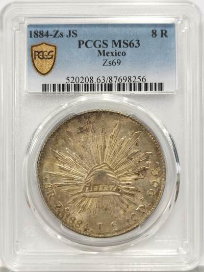 博洋堂世界钱币拍卖第129期（全场包邮） PCGS MS63 1884-Zs JS 墨西哥鹰洋8R，经典品种，性价比分数，值得入手