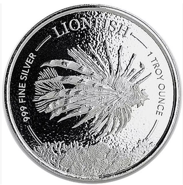 第165期拍卖【长期征集拍品】 巴巴多斯2019年海洋动物系列狮子鱼1盎司纪念银币，999银，发行10000枚，银价267.5，原价420