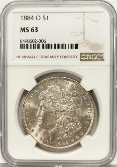 博洋堂世界钱币拍卖第129期（全场包邮） NGC MS63 美国1884年O版摩根银币