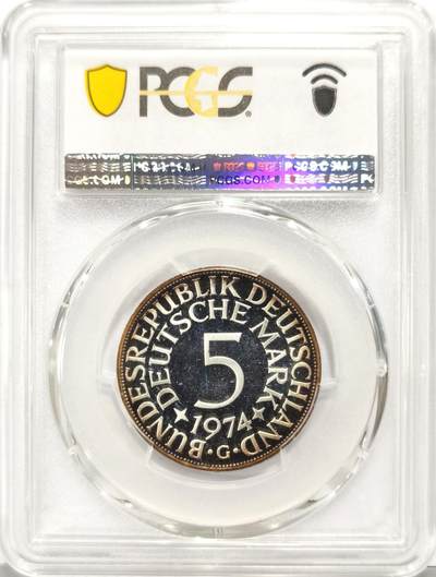 博洋堂世界钱币拍卖第129期（全场包邮） PCGS PR66DCAM 联邦德国西德1974年G版5马克精制银币