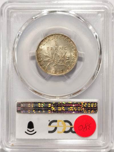 博洋堂世界钱币拍卖第129期（全场包邮） PCGS MS63 法国1917年播种女神1法郎银币
