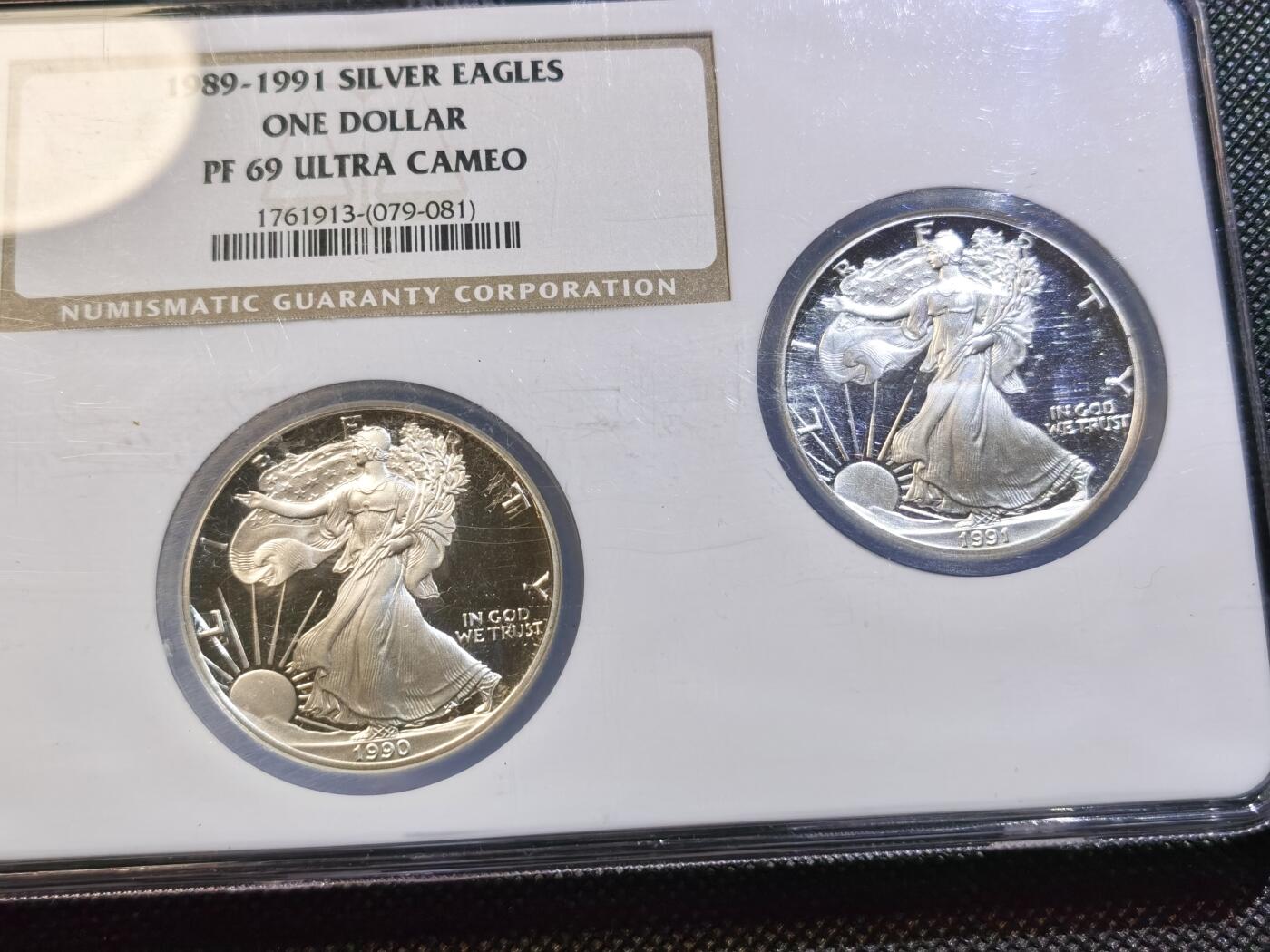  甄臻铺-世界币章拍卖（第23期），送拍享返佣金等优惠多多 NGC-PF69UC 美国1989-1991年行走女神1美元鹰洋精制银币 3枚套盒 美国鹰洋少见早期版本 PROOF版本发行量更为稀少