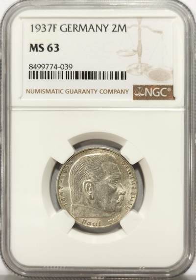 博洋堂世界钱币拍卖第134期（全场包邮） - NGC MS63 德国第三帝国1937年F版兴登堡2马克银币