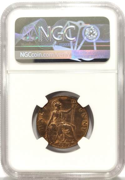 博洋堂世界钱币拍卖第129期（全场包邮） NGC MS64RB 英国1917年乔治五世1/2便士铜币