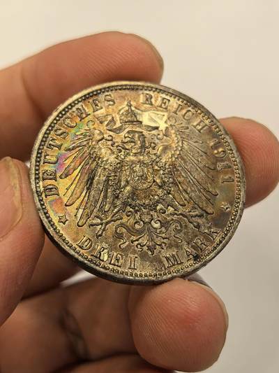 博洋堂世界钱币拍卖第129期（全场包邮） 德国巴伐利亚1911年柳特波德摄政王3马克银币