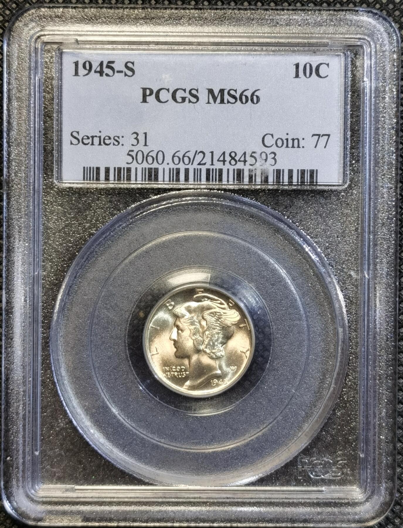  甄臻铺-世界币章拍卖（第23期），送拍享返佣金等优惠多多 PCGS-MS66 1945年美国小飞侠，少见版本盒子，高分
