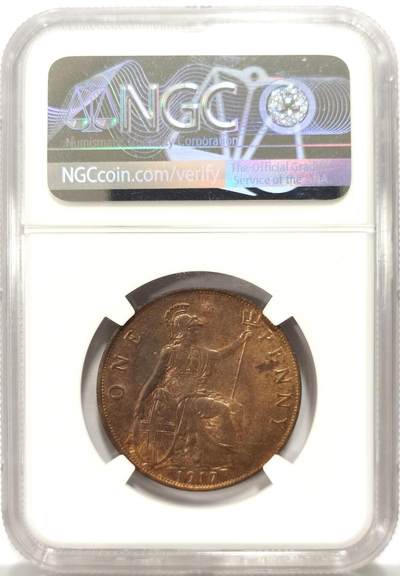 博洋堂世界钱币拍卖第129期（全场包邮） NGC MS63RB 英国1917年乔治五世1便士铜币