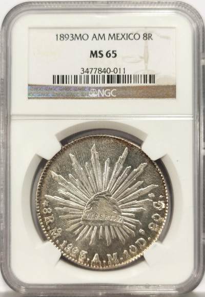 博洋堂世界钱币拍卖第129期（全场包邮） NGC MS65 1893-Mo-AM墨西哥鹰洋8R，亚军分，近乎极致品相，白白净净，光度不错