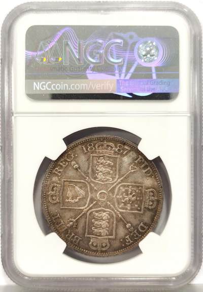 博洋堂世界钱币拍卖第129期（全场包邮） NGC MS63 英国1887年双福林银币，4先令大银币，老包浆老味道，状态非常不错，罗马版本
