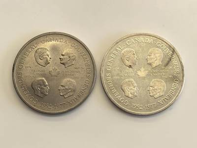 博洋堂世界钱币拍卖第129期（全场包邮） 加拿大1977伊丽莎白二世登基25周年纪念章银、镍一对，银章重48.4克，银材料价已经超过370元