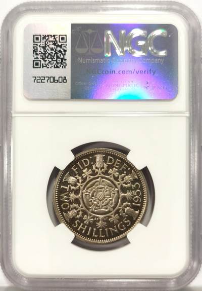 博洋堂世界钱币拍卖第129期（全场包邮） NGC PF64 英国1953年伊丽莎白二世弗洛林 出自精制登基套币。略带包浆，正面凝霜挺棒。