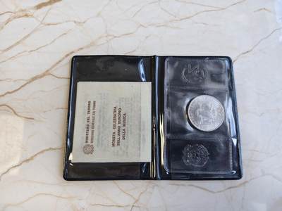 第165期拍卖【长期征集拍品】 - 意大利1985年 欧洲音乐年磨砂纪念银币原包装，835银，11克