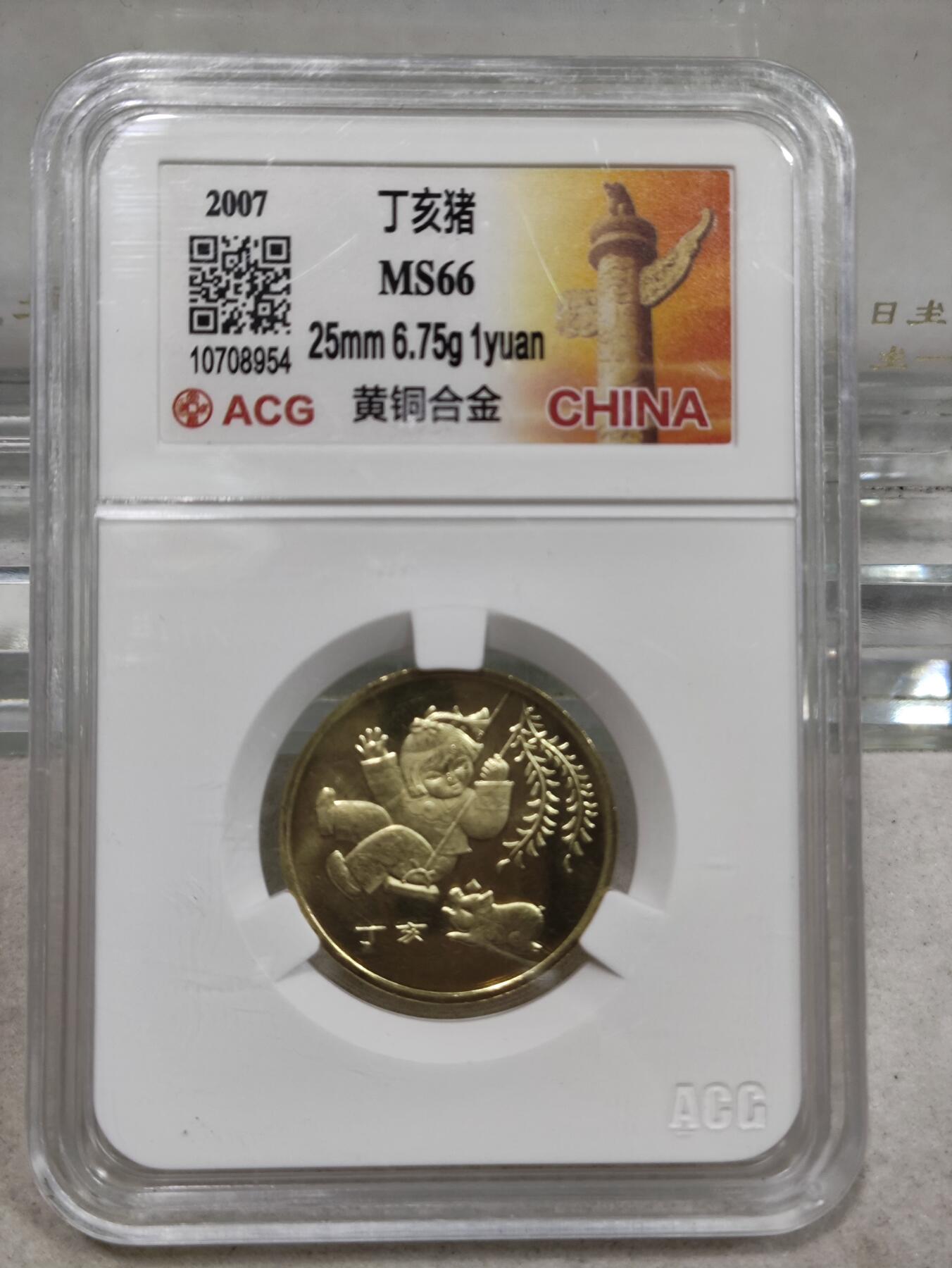 纪念币 爱藏评级，2007年丁亥年一轮生肖猪纪念币