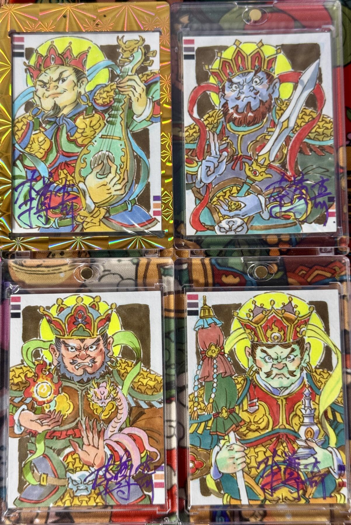 白泽拍卖卡牌手绘专场第20期（夕阳已下月初生，小暑才交雨渐晴） 2025 麦稀奇收藏嘉年华手绘限定卡 四大天王4张一套 李尊奇亲签 卡砖封装