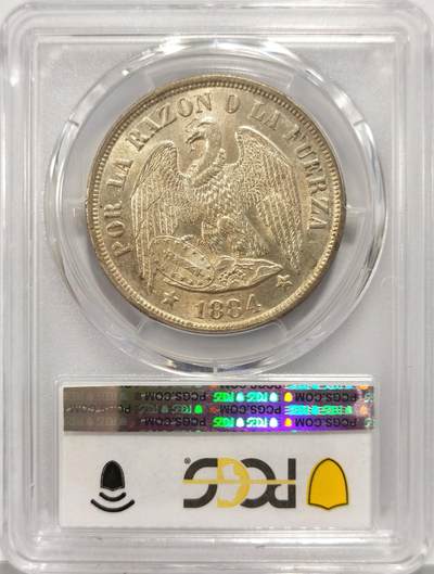博洋堂世界钱币拍卖第129期（全场包邮） PCGS MS63 智利1884年1比索高山秃鹫