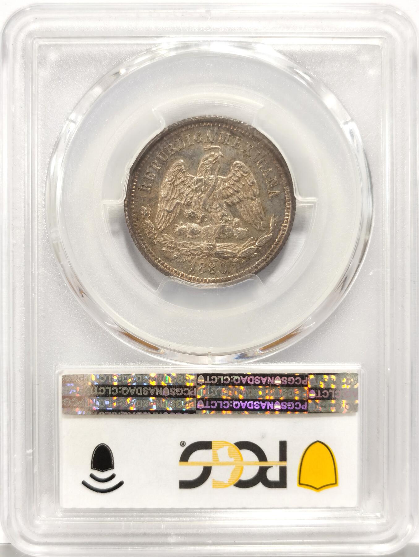 博洋堂世界钱币拍卖第129期（全场包邮） PCGS MS66 墨西哥1880年天平鹰洋25分，冠军分！五彩包浆细节一流。