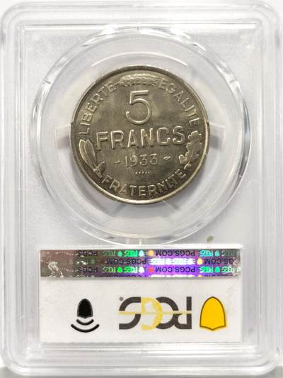 博洋堂世界钱币拍卖第129期（全场包邮） PCGS SP65 法国三共1933年5法郎样币 由雕刻师Morlon设计雕刻，于1933年参加竞标，虽然在5法郎面值上未被采用，但是其头像造型模版后来被用于2法郎，1法郎，50分等多个面值上，成为上世纪中叶法国钱币设计最重要的艺术家之一，这款5法郎只有少量样币被铸造，这枚是PC冠军分。查尔斯（查克）·威廉姆斯·卢德斯三世旧藏
