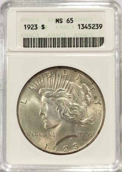 博洋堂世界钱币拍卖第129期（全场包邮） ANACS MS65 美国1923年和平鹰，现在难觅踪迹的经典小白盒。