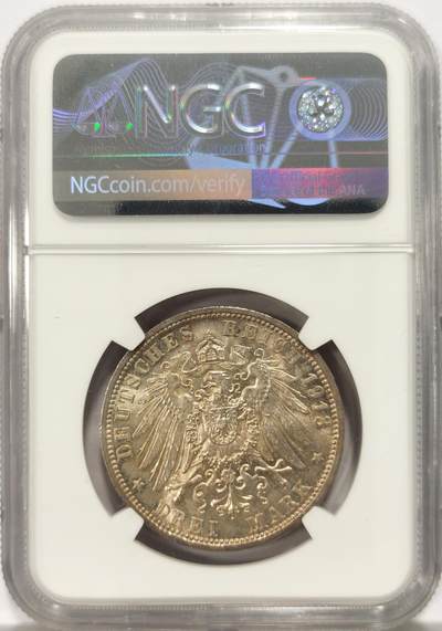 博洋堂世界钱币拍卖第129期（全场包邮） NGC MS63 德国普鲁士1913年3马克银币