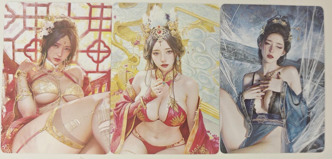 白泽拍卖卡牌手绘专场第20期（夕阳已下月初生，小暑才交雨渐晴） 2024 焱卡文化 刷子大头卡3张 武媚娘，宣华夫人，蜘蛛精 普卡
